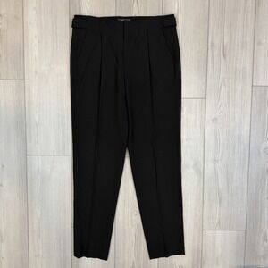 Vince Women's 6 Black Pleated Wool Full Length Pants Adjustable Belt Sides